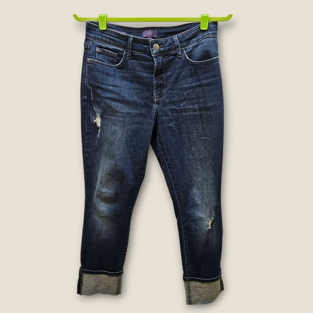 NYDJ Lorena Boyfriend Jeans Distressed Cuffed Dark Wash Size 6